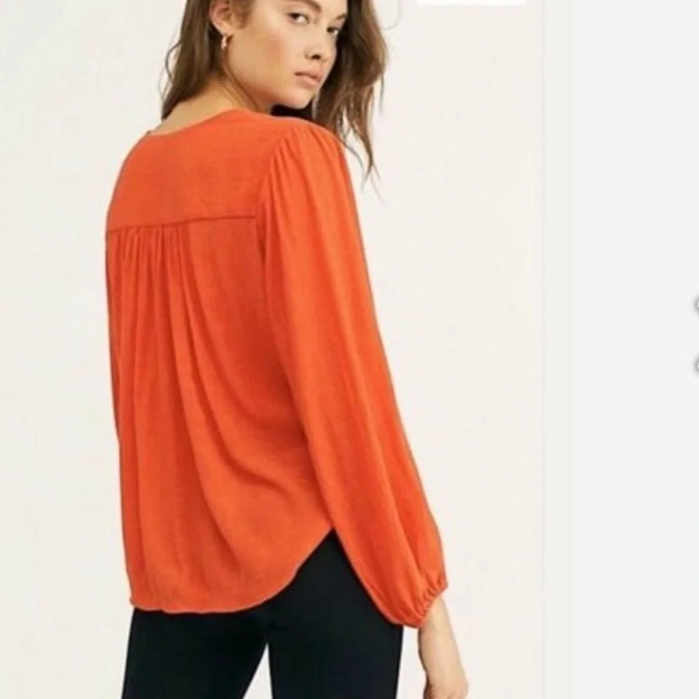 Free People Check On It Wrap Crinkle Crepe Blouse Top in Flame Red, size M